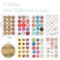 Set of 105 mixed designs kraft paper thank you stickers with diverse floral patterns - 7 Colors Mixed (105 Stickers)