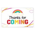 Bedankkaart met regenboog thema en kleurrijke letters voor feesten en events - THANKS FOR COMING Stijl / Set van 50 (8.5x5.5cm)