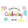 Wenskaart met kleurrijke artistieke tekst Thank you for Celebrating with me met stippen - THANK YOU FOR CELEBRATING Stijl / Set van 50 (8.5x5.5cm)