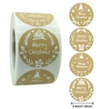 Adesivi Merry Christmas in carta kraft da 3,8 cm con alberi e cervi bianchi festivi - Stile a Quattro Motivi / Piccolo