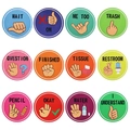 Set of 12 classroom hand signal posters with colorful polka dots for student communication - 15CM Round Set / Colorful