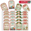100pcs Christmas gift tags with 4 festive designs featuring Santa and North Pole - Colorful Christmas Theme