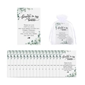 Funeral prayer cards with eucalyptus design, white organza bags and heart charms - Card 1 / 50 Sheets