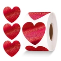 Rote glitzernde Herz-Aufkleber Rolle für Valentinstag Dekoration und Geschenkverpackung - Rot Glitzer Stil / Durchmesser 3.8cm
