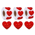 Red glitter heart shaped stickers on rolls featuring holographic sparkle and shiny finish - Laser Rice Point Red (BB-4)