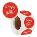 Rouleau d'autocollants Happy New Year rouge et or pour sceller les enveloppes - Spécification petite bobine / Rouge