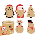 Christmas kraft paper gift tags with penguin, Santa, and reindeer for holiday labeling - Natural Cartoon Style (IB-6)