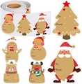 Kraft paper Christmas gift tags on a roll featuring Santa and reindeer cartoon designs - Holiday Mixed Style (IB-7)