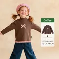 Girl's brown long-sleeve mock neck top with a decorative pink ribbon bow accent - Brown / 130cm