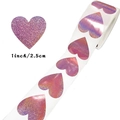 Holographic heart stickers 1 inch roll with glitter laser finish for craft packaging - 25mm / Pink