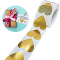 Detail of gold glitter heart stickers in rolls for Christmas and gift packaging decoration - 25mm / Gold