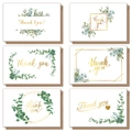 6 Eucalyptus leaf thank you cards with brown kraft envelopes in a stylish 2x3 grid layout - Thank You Cards Envelopes And Stickers / White
