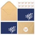 Dunkelblaues Dankeskarten-Set mit Kraftpapier-Umschlag und runden Siegelaufklebern - Stil A (YA1)