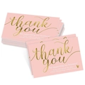Pink thank you cards for business with gold foil lettering on high quality paper - 50x90MM / Pink (As Picture)