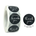 Macro detail of 1-inch black round thank you seal stickers with silver lettering - Black Dial Silver Numerals / 1 Inch (ai-500 Pieces/Pack)