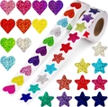 Roll of glittery EVA foam stickers featuring colorful stars and hearts in various shades - Roll Mixed Style / Laser Multicolor Heart and Star Mix