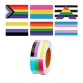 Detail view of rainbow pride flag stickers in a continuous roll with vibrant square patterns - 6 Patterns Mixed (Style D)