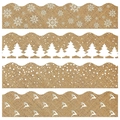 Scalloped burlap bulletin board borders with snowflake, Christmas tree and reindeer patterns - Natural Burlap Style (Y-501)