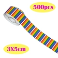 Rainbow stripe decorative stickers roll, 500pcs pack of 3x5cm adhesive labels - Square B / Rectangle