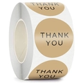 Roll of champagne gold kraft paper stickers with black Thank You text for packaging - Q404 Kraft Style / Diameter 25mm