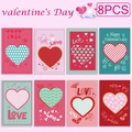 Set de 8 tarjetas de San Valentín con diseños de corazones y patrones románticos - Patrones Múltiples De Corazón Y Geométricos(BE-3)