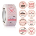 Vue macro d'étiquettes adhésives faites à la main pour l'emballage de pâtisseries - Rose Dessiné à la Main MadeWithLove (Style 3) / 25mm