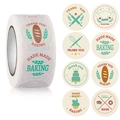 Détail macro d'étiquettes de boulangerie vintage avec motifs de gâteaux et pains - 25mm