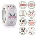 Detail of 8 different hand made round adhesive seal stickers for bakery packaging - Light Green Soft Pink HomeMade (Style 5) / 25mm