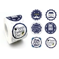 Etichette adesive tonde Festa del Papà in blu scuro con disegni di baffi e corone reali - Festa del Papà 6 Motivi / Diametro 5.0cm