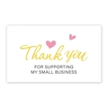 Dettaglio del biglietto di ringraziamento con cuori rosa per piccole imprese e oro - Stile Dorato Thank You Doppio Cuore