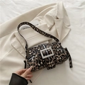 Retro leopard print handbag with silver rivets and metallic buckle details - Leopard Print
