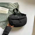 Minimalist black crescent saddle bag with adjustable strap and OK circular logo - Black