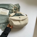 Beige nylon saddle bag with OK logo and adjustable strap in street style casual look - White