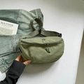 Pea green nylon crescent saddle bag with black OK logo patch and adjustable strap - Green
