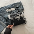 Black vintage leather backpack with white lace edges and decorative bows for women - Black