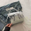 Silver square crossbody bag with lace bow and plaid detail for JK style fashion - Silver