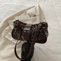 Leopard print underarm bag with metal studs and vintage belt buckle design - Leopard Coffee