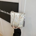 Bolso tipo cubo blanco de estilo chino con estampados florales y borla decorativa - Estilo Patrón Flores Y Nubes (Blanco)