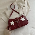 Borsa bordeaux in pelle con stelle bianche e fibbia metallica a forma di stella - Rosso