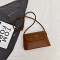 Brown faux leather crossbody square bag with silver bow hardware and knotted strap - Brown