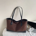 Large leopard print tote bag in soft suede fabric with long leather shoulder straps - Coffee No Charm