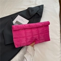 Quilted fuchsia small clutch bag with elegant gold clasp and trendy padded embroidery - Rose Red