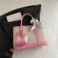 Tragetasche aus Segeltuch mit rosa Besatz, Mini-Tasche und Seidenschal-Accessoire-Set - Rosa