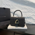 Sac à main élégant noir pailleté avec boucle dorée et poignée pour mode féminine - Noir