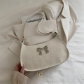 Chic off-white leopard texture crescent underarm bag with silver butterfly metal ornament - White