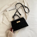 Bolso bandolera negro con estampado de leopardo, cierre dorado y correa de cuero - Negro