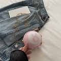 Pink and white billiard No. 8 round mini chain crossbody bag with gold strap - Pink