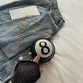 Fashionable black number 8 billiards ball chain bag in glossy finish with gold metal strap - Black