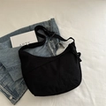 Black corduroy dumpling bag with adjustable strap and retro ribbed texture - Black