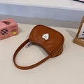 Caramel brown crescent shoulder bag with a rhinestone heart buckle and gold butterfly - Brown